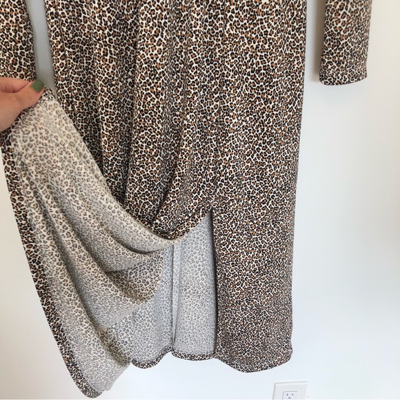 Banana Republic Leopard Print Fit and Flare Front Slit L/S MIDI Dress Sz M - Picture 6 of 16